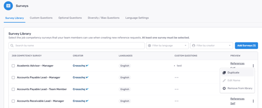 Duplicate surveys within Survey Library 1