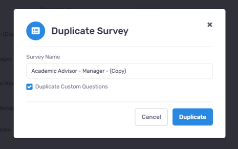Duplicate surveys within Survey Library 2